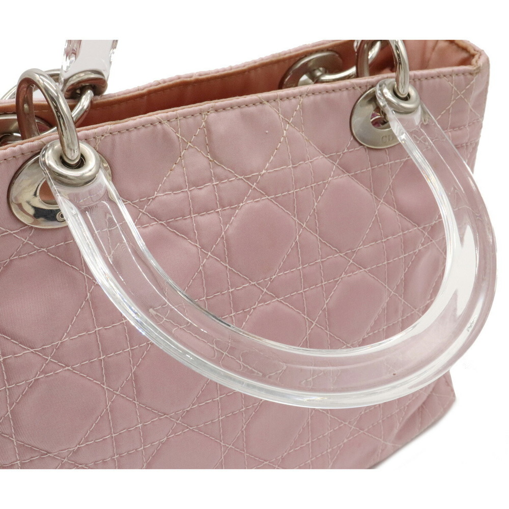 Dior Cannage Handbag Lady Pink Nylon Leather Light Christian - Picture 4 of 9